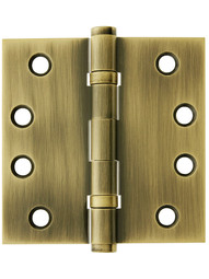 4 inch Solid Brass Ball Bearing Door Hinge With Button Tips in Antique Brass.